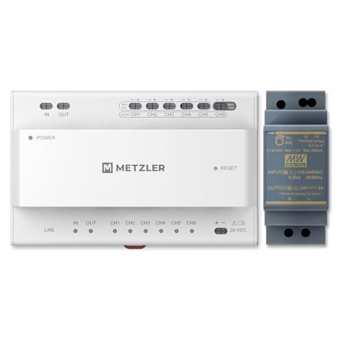 Metzler® Audio-/Videoverteiler für VDM10 2-Draht Türsprechanlage mit Plug & Play und RJ45 LAN, inkl. 24VDC Transformator, 6 Anschlüsse, einfache Installation, App-Steuerung, 10 Jahre Ersatzteilverfügb
