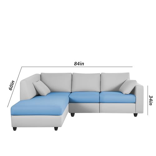 Image of Florian LHS 4 Seater L Shape Sofa Set for Living Room (Turquise Grey Fabric) Premium Fabric Sofa