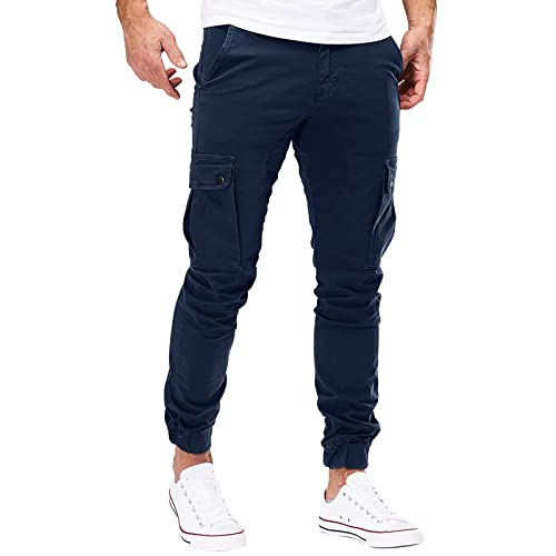 Generic Mens Sweatpants Men's Casual Pants Elastic Waist Fashion Leisure Sports Solid Color Pocket Tie Overalls Pants