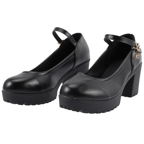 Escarpins noirs à bout rond et talons antidérapants en PU pour femme
