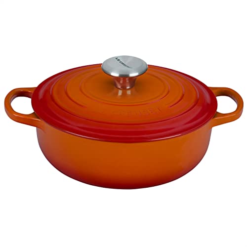 Le Creuset 3 1/2 Qt. Signature Sauteuse w/Additional Engraved Personalized Stainless Steel Knob - Flame