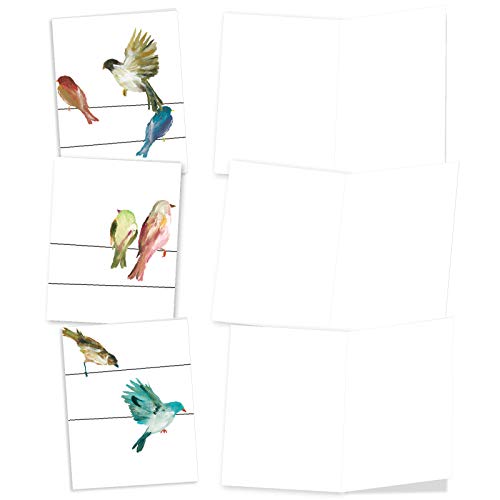 The Best Card Company - 10 Bird Note Cards Blank (4 X 5.12 Inch) - All Occasion Cards With Envelopes, Boxed Set - High Wire Birds M3318 #TOP2