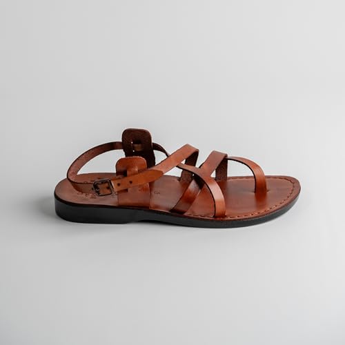 Qalqilya Handcrafted Leather Sandals, Brown, Traditional Strappy Design2