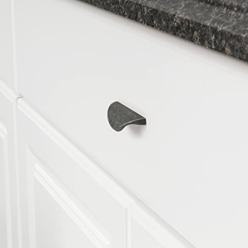 Image of South Main Hardware Modern Finger Cabinet Drawer Pull Handle, 3.07 inch Length (1.26 inch Hole Center), Antique Silver Finish, Mounting Hardware Included, 10-Pack