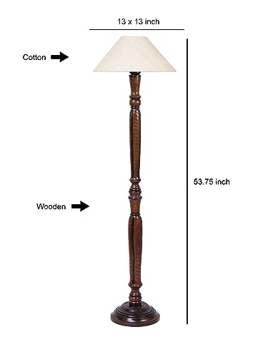 Image of Devansh Off-White Coolie Cotton Wooden Floor lamp -33