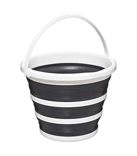 5five - Seau Pliable 10L - Compact et Pliable - Gain de Place - Usage Intérieur/Extérieur - Nettoyage, Ménage, Buanderie, Voiture,Pêche, Randonnée, Camping - Gris et Blanc - D. 32 x H. 25 cm