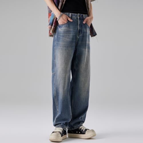 Fashionable Simple Men's High Street Hip-hop Jeans Loose Straight Leg Pants for Summer Winter3