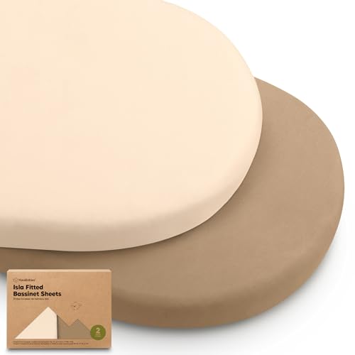 Image of 2-Pack Baby Bassinet Sheets Girl, Boy - 33x17 Viscose Derived from Bamboo Bedside Mattress Fitted Bassinet Sheets, Compatible with Halo Bassinest Swivel Sleeper, Baby Delight, Graco (Pecan)