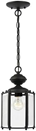 Seagull 6008-12 Traditional One Light Outdoor Semi-Flush Convertible Pendant from Classico Collection in Black Finish