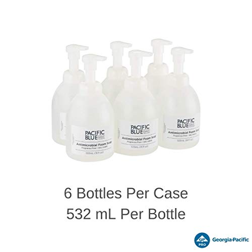 Image of Georgia-Pacific Pacific Blue Select E-2 Rated Countertop Antimicrobial Foam Soap by GP PRO, Dye and Fragrance Free, 44810, 532 mL Per Bottle, 6 Bottles Per Case, Clear