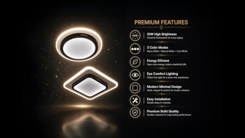 Image of 50W 3 Colour Modes LED Ceiling Light (White, Round)