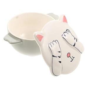 BCJMKDX Keramik Suppenschüssel mit Katzendeckel, 3 Stück