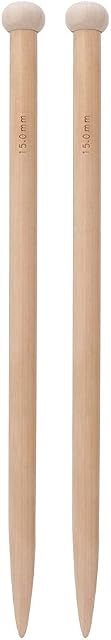 2Pcs Aiguilles à tricoter en bois, Aiguille à tricotage carbonisé pointue unique Outil de tissage pour la couverture de la tresse d'écharpe(15mm)