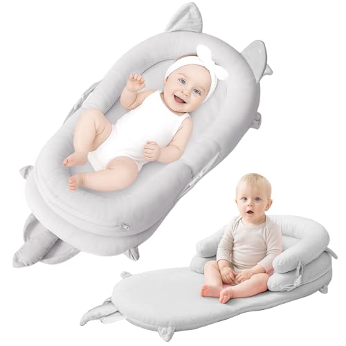 Image of Banakshol Baby Lounger — Baby Lounger for 0-24 Months, Breathable Portable Infant Lounger for Home Travel, with Detachable Support Pillow-Gray