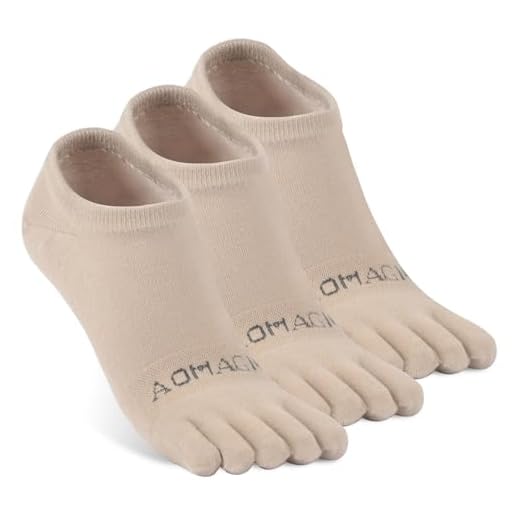 aomagic No Show Toe Socks for Men & Women, Athletic Running Coolmax 5-Finger Socks Ankle Low Cut, Soft Comfortable Moisture-Wicking, Beige - Medium