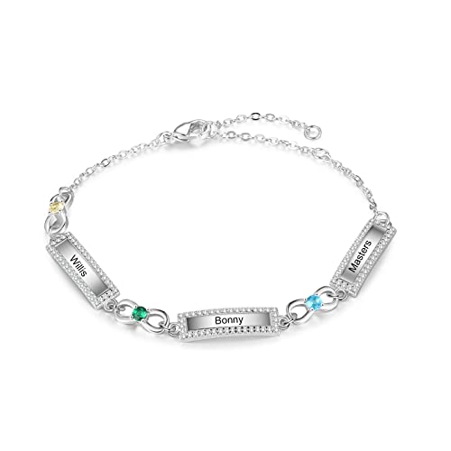 Jeweidea Pulsera Infinito Pulseras con Nombre Personalizado Mujer Pulsera con Colgante Plata Grabado Pulsera Ajustable para Mamá Niña Hija Regalos para el Día de la Madre Regalos Personalizados