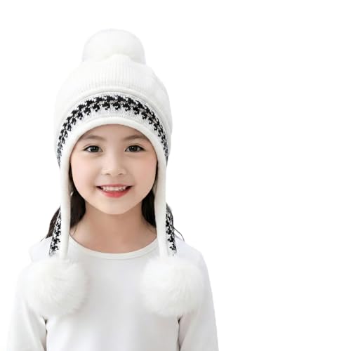 Image of Kraptick Children's Winter Cap: Velvet Thick Warm Woolen Knit Hat with Ear Protection for Children Stylish Korean Beanie with Long Pompom Ears & Fleece Lining Perfect for Winter -4