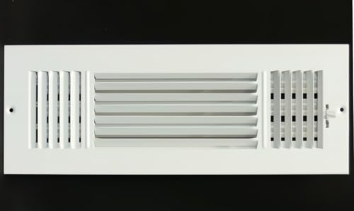 HVAC Premium 12'w X 4'h 3-Way Flat Stamped Steel - Vent Cover - Grille Register - Sidewall or Ceiling - High Airflow - White [Outer Dimensions: 13.75'w X 5.75'h]