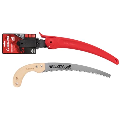 Bellota 450MC13 - Sega da potatura Leone con lama curva da 13, seghettata giapponese e manico in legno curvo. Custodia inclusa