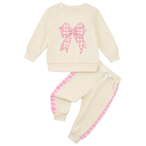 Toddler Baby Boy Girl Clothes with Pockets 2PC Long Sleeve Pullover Sweatshirt and Pants Infant Fall Winter Outfit Pink Butterfly 12-18 Months