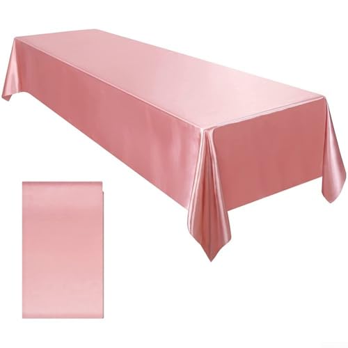 Besttoolifes Nappe rectangulaire - 145 x 260 cm - Satin brillant - Lavable, élégant - Pour mariage, banquet, fête, célébration - Fibre de polyester - Rose