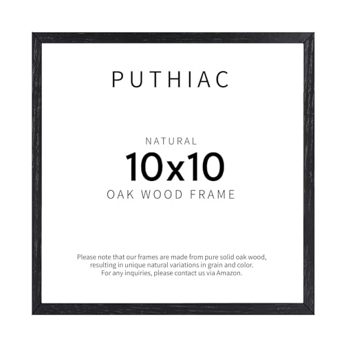 Puthiac 10x10 Black Oak Wood Picture Frame - 10x10 Natural Solid Wood Poster Frame for Wall Art Photo and Prints (1 Pack)