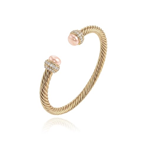 Image of Fettero Gold Cuff Bangle Bracelets for Women - 14K Plated Adjustable Open Cuff Gold Bangles Charm Elegant Twisted Cable Bangle Friendship Bracelets Lightweight Bracelet for Dainty Jewelry