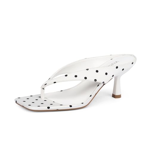 Image of VIUGJNEX Women's Kitten Heels Flip Flops Slip On Open Toe Low Heels Thong Square Slide Summer Fashion Party Heeled Dressy Sandals for Women
