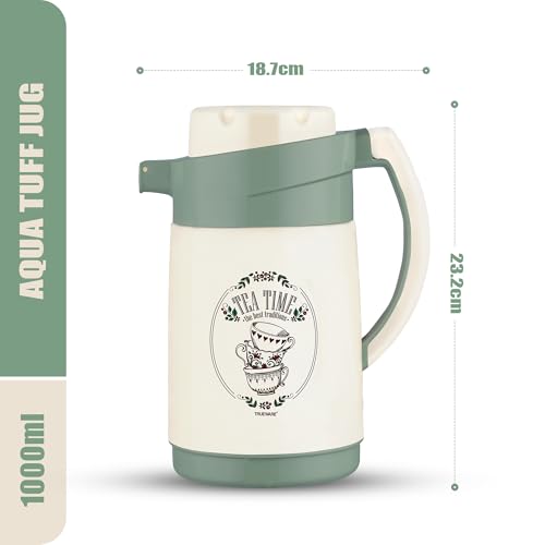 Image of Trueware Aqua Jug Insulated Flask -1000 Ml | Insulated Tea Pot Kettle Inner Steel Outer Plastic | Hot & Cold | Food Grade Plastic | Lightweight BPA-Free | Wide Mouth Design | Ideal for Office, Travel