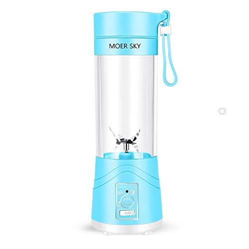 Portable Juicer Blender, Household Fruit Mixer - Personal Mixer Fruit Rechargeable with USB, Mini Blender for Smoothie, Fruit Juice, Milkshakes, 380ml, Six 3D Blades for Great Mixing(Blue)