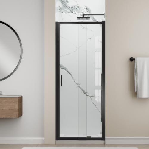 Image of 26-30 inch W x 72 inch H Pivot Shower Door, 3 /16 inch(5mm) Glass, Matte Black