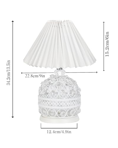 Image of Homesake Modern Small Crystal Table Lamp, Contemporary Bedroom Bedside Nightstand Lamp Light, Desk Globe Lamp for Living Room Girls Kids Room, Fabric Shade (White Pleated)