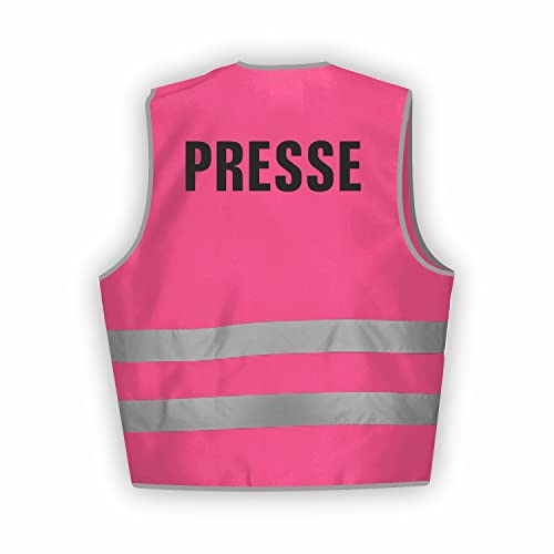 Fassbender-Druck WARNWESTEN - Sicherheitsweste PINK Warnweste nach EN ISO 20471 zertifiziert - Warn Weste PRESSE - Unisex mit hochwertigem Reflektorstreifen (PINK I M/L I 10er Set)
