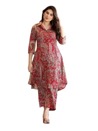 Image of Women's Viscose Printed Straight Kurta with Pant Set, Ethnic Indian Style .Silk-Like Look with Cotton-Like Comfort.