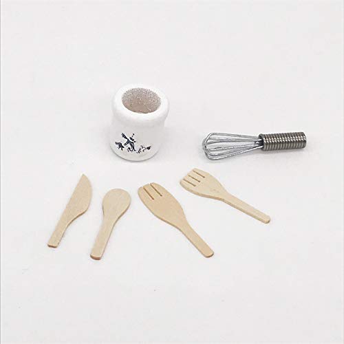 witgift Puppenhaus Zubehör Geschirr Set Miniatur Kochgeschirr Zubehör Mini Eggbeater Holz Messer Gabel Loeffel Küche… – Bild 5