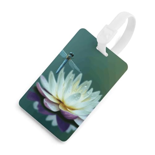 Sac de voyage avec étiquette bagage libellule et nénuphar blanche