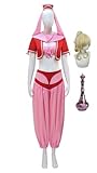 Vmyainrt I Dream of Jeannie Costume for Women Pink/Green Genie Costume Set and Wig Accessories Halloween Party Outfit (Pink-Jeannie Wig Set, Large)