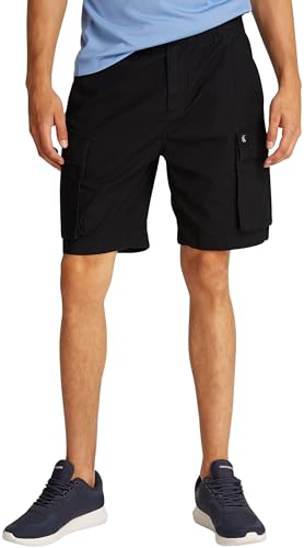 Calvin Klein Short Cargo Homme Washed avec Ceinture Élastique, Noir (CK Black), 30W