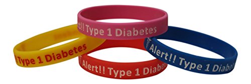 Type 1 Diabetes Bracelets Insulin Dependent Medical Alert(Pack of 4) Blue, Pink, Yellow, Red Plus Bonus Wellness Article Included