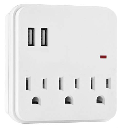 Seven Star 3 Outlets Wall Tap Surge Protector with 2 USB Ports – 300 Joules of Surge Protection AC...