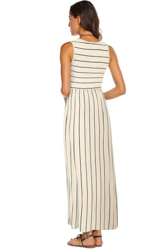 Image of Hount Women's Summer Sleeveless Striped Flowy Casual Long Maxi Dress with Pockets