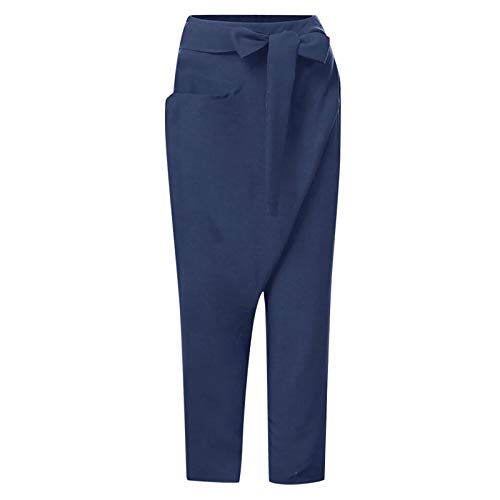 Women's High Up Casual Loose Pants Lace Waisted One Side Pocket Comfort Solid Color Women's Casual (Dark Blue, XXL)3