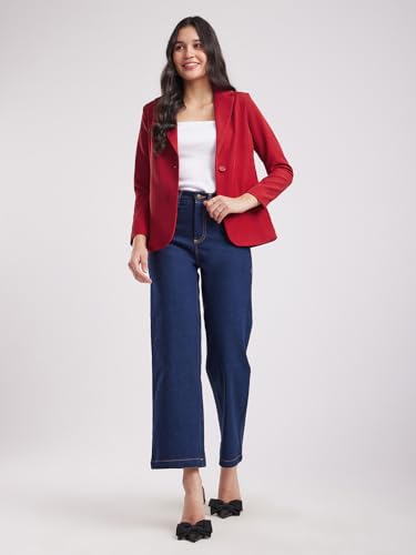 Image of FableStreet Women's Blazer | Tailored Fit Single-Breasted Design with Notch Lapel & Welt Pockets | Smooth Woven Texture for Work & Business Casual Wear