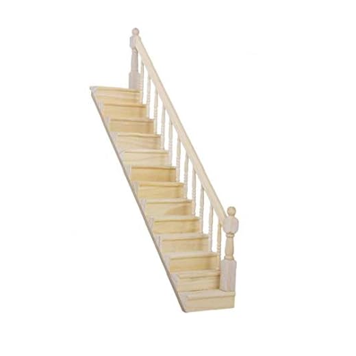 Chic Dollhouse trämöbler Stair Stringer Step Replacement förmonterade 45-graders lutning Mini trätrappa med Right Handledare Fyllda leksaker för barn