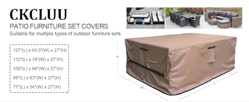 Patio Furniture Set Cover Waterproof Rectangular Heavy Duty 600D Outdoor Sectional Sofa Couch Cover Large Outside Dining Table and Chairs Covers Patio Conversation Set Cover Brown 89 x 63 Inch