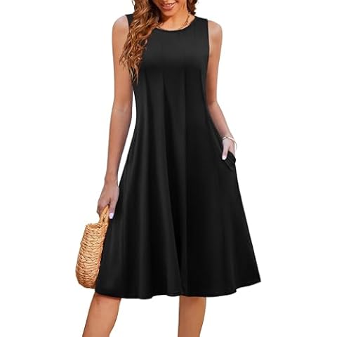 HOTOUCH Women's Sleeveless Midi Dress with Pockets Cover