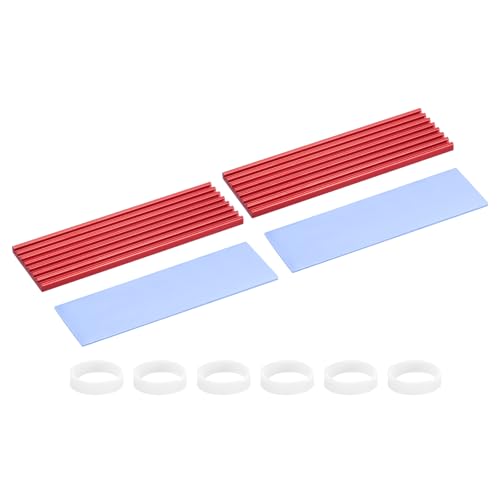 PATIKIL M.2 2280 Nvme SSD Heatsink 70x22x3mm, 2 Set Radiator Cooler Aluminum Heat Sink Cooling Fin with Thermal Pad/Tape/Rubber Ring for Laptop Electronics CPU Led, Red