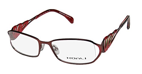 Koali By Morel 6919k Womens/Ladies Designer Full-rim Natural Materials Hip Case Fancy Eyeglasses/Spectacles (50-17-135, Reddish Brown/Red / Lime)