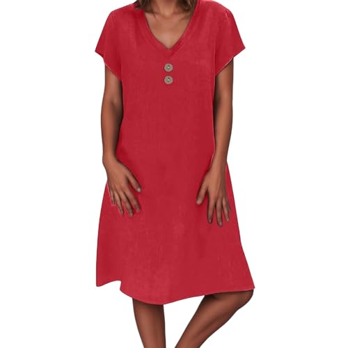 Vestido Mujer Verano Vestidos 2026 Midi De Primavera Women Summer Dresses Talla Grande Casual Boho Ladies Falda Sin Mangas Corte A Vestidos Playeros Casual Rojo XXL botón