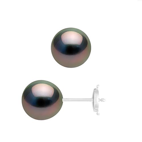 Perles de culture de Tahiti boucles d'oreilles rondes 9-9.5 mm or blanc bijou femme A+
